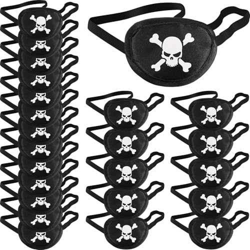 Chinco 24 Pcs Black Pirate Eye Patches Single Eye Skull Patches Silk Pirate Captain Costume for Halloween Cosplay Party Supplies
