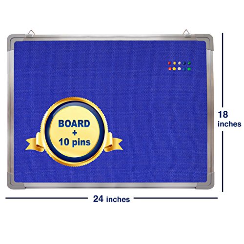 Bulletin Board Set - Felt Tack Board 24 x 18 with 10 Thumb Tacks - Small Wall Hanging Message Memo Display Pin Board with Aluminium Frame for Home Office Cubicle School Kids (Blue Fabric 24x18) - Thumbnail 7