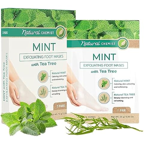 Natural Chemist Mint & Tea Tree Foot Masks Moisturizing Socks - Soften Dry Cracked Feet, Removes Dead Skin Cells - Dermatologist Tested, Cruelty Free Korean Skin Care For All Skin Types - 3 Pairs Cover