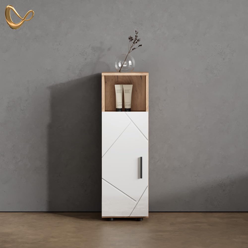 Livinity Armario Mediano Ronco Blanco Brillo Intenso/Roble Dorado 30x95 cm