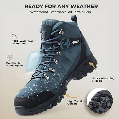 Image of Foxelli Men's Hiking Boots - Waterproof Breathable & Lightweight Suede Leather Hiking Boots for Men