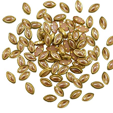 Embroidery Point Kundan Stones Beads Flat Back Glue On Rhinestones for Jewellery Making Kit 500 Pcs Marquise Shape for Multi-Purpose Craft Work (Peach)