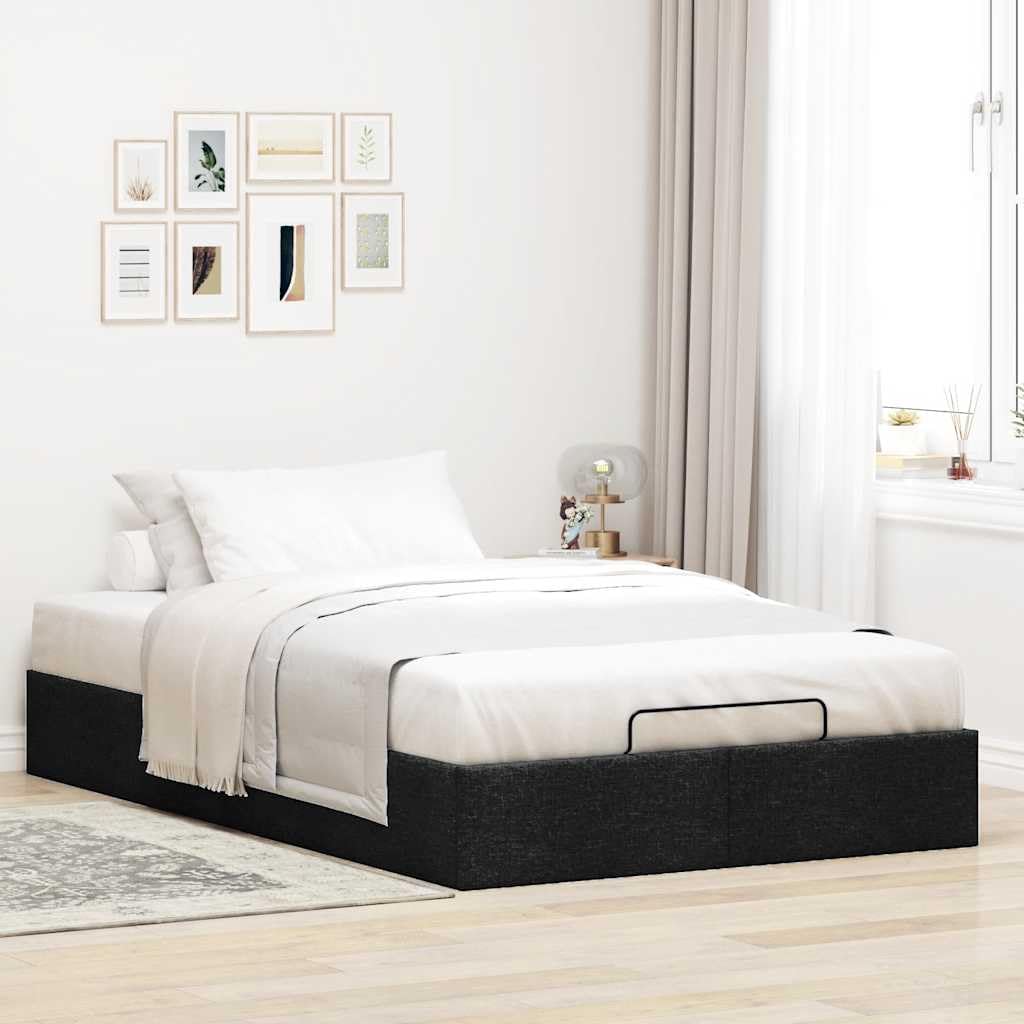 Festnight Cama Tapizada 120x200 con Somier y Almacenamiento, Canapé Abatible Matrimonio Negro