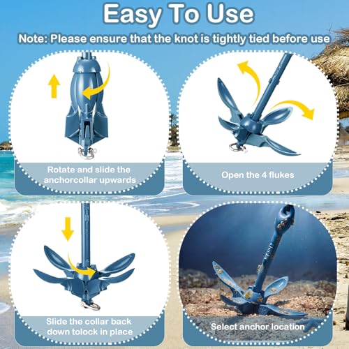 Image of MorningRo 1 Pack 1.5 /3.5 lb Marine Kayak Anchor Kit with 40ft Rope and Buoy Folding Grapnel Boat Anchor Kit Kayak Fishing Accessories for Small Boats, Canoe, SUP Paddle Boards