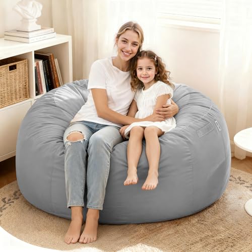 Image of HABUTWAY Bean Bag Chair: Giant 4' Memory Foam Furniture Bean Bag Chairs for Adults with Microfiber Cover 4Ft (Light Grey)