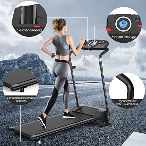 GYMAX Klappbares Laufband mit 12 Programmen, Elektrisches Fitnessgerät mit LCD Display, 1-10 km/h, mit Rädern… – Bild 4