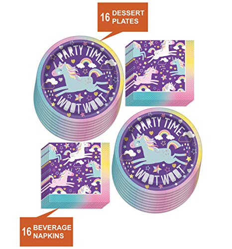 Rainbow Unicorn Party Supplies - Party Time Paper Dessert Plates And Beverage Napkins (Serves 16) #TOP1