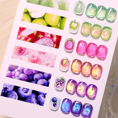 Born Pretty Fruit Colors Cat Magnetic Eye Gel Nail Polish Set,6 Colors Spring Summer Rose Pink Green...