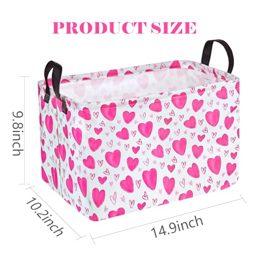Image of Rectangle Gift Storage Basket Home Shelf Storage Basket Organizer Box Clothes Laundry Hamper Nursery Basket Laundry Basket with Handles (Heart)