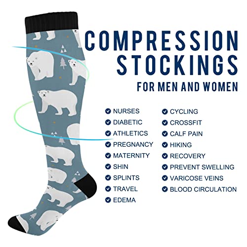 Wusikd Polar Bear Compression Socks for Women and Men Circulation Tree Long Socks for Athletic Running 14