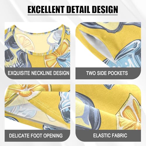 ALAZA Sugar Skull Lemon Yellow Pajamas Short Sleeve 2 Piece Sleepwear Top and Bottom Pajama Set Unisex4