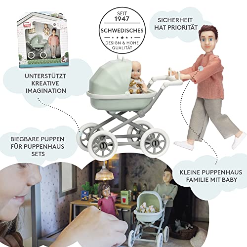 Lundby Puppenhaus Puppen - Puppe Puppenhaus Papa mit Biegepuppe Baby und Miniatur Kinderwagen - Puppen Puppenhaus… – Bild 3