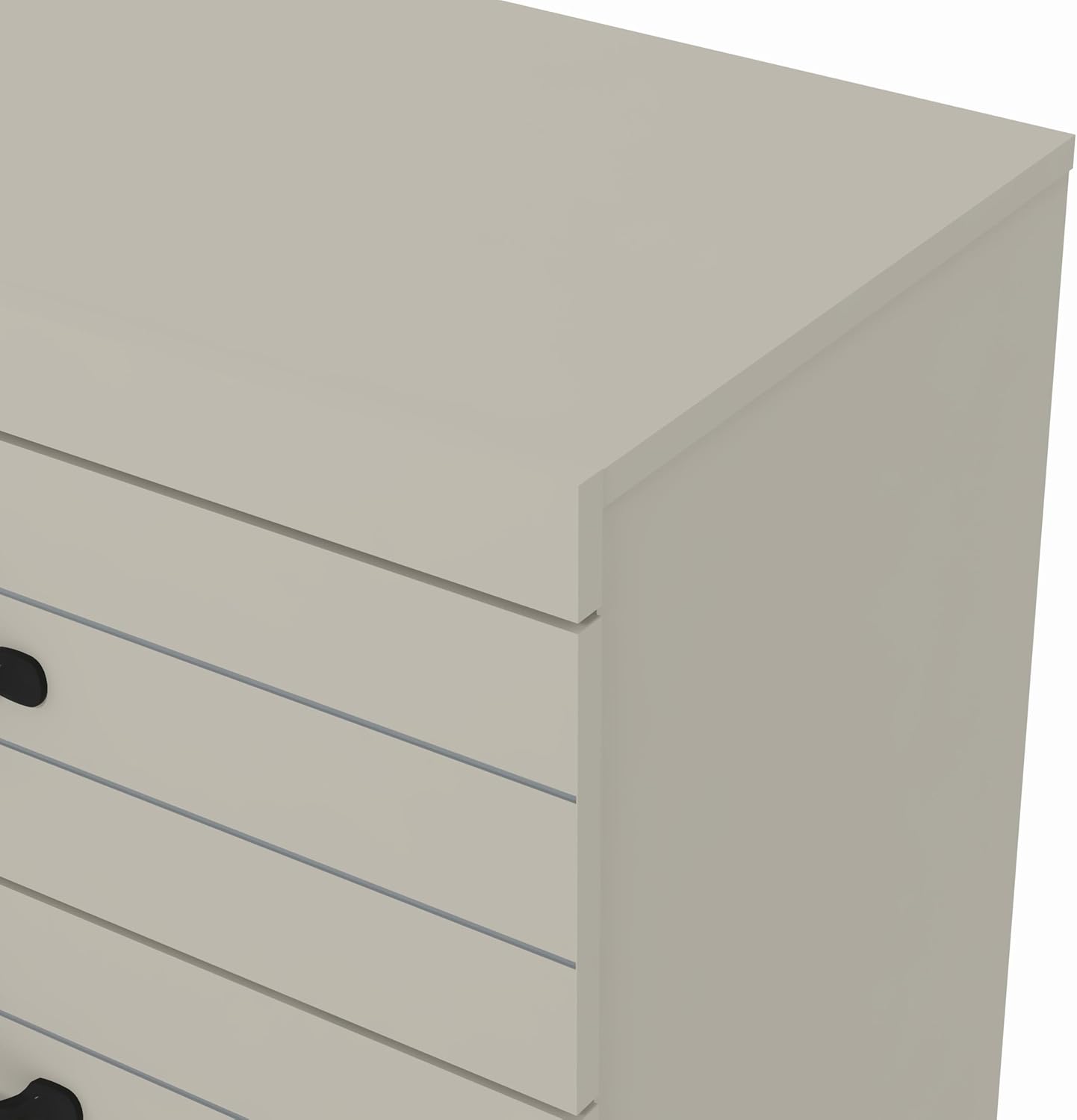 Close-up of the top corner of the Galano Milton dresser, showing the finish detail.