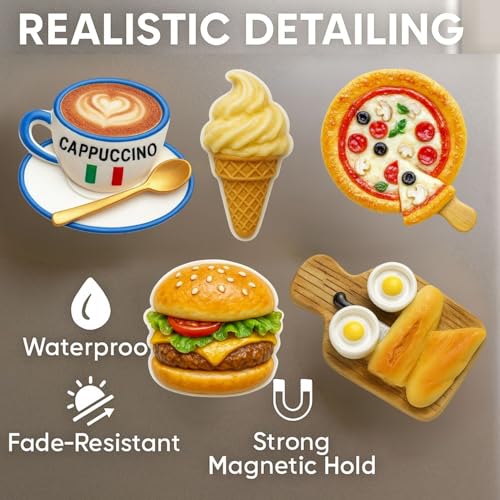 Image of Kitchen Food Fridge Magnet Set of 12 - Realistic & Colorful Decorative Magnets - Waterproof, Durable, Strong Hold - Perfect for Fridge, Whiteboard, Kitchen Decor, Office & Classroom