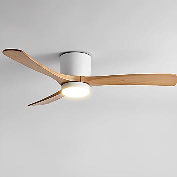 Low Profile White Ceiling Fans with 28W LED Lights Modern Smart White Ceiling Fan with Remote for Bedroom Dining Room - Wood 42in Ceiling Fan with Light for Indoor, 3 Blade Fan Reversible Timer Quiet [Energy Class A]