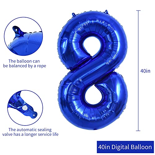 Image of TONIFUL 40 Inch Navy Blue Number 8 Balloons Large Foil 8th Birthday Decor | Deep Blue 8 Balloon Number Eight for 8th 18th 28th 38th 80th Birthday 8 Year Anniversary, Blue Decorations for Men Boys