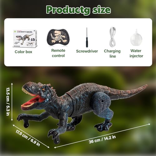 Lotvic Ferngesteuerter Dinosaurier Spielzeug, Elektronik T-Rex Dino Spielzeug mit Sprühen, Lichtern, Brüllen und Gehen, RC Dino Roboter, Geschenk für Jungen und Mädchen