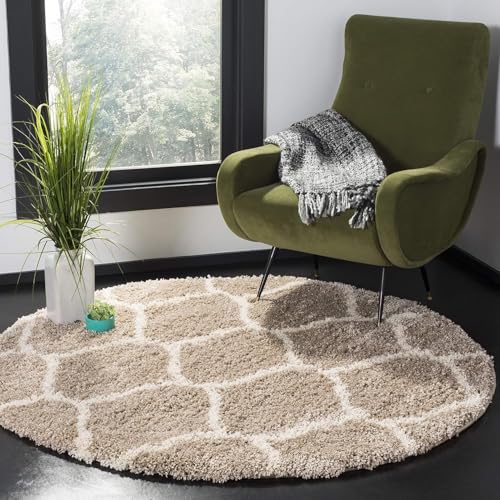 Image of Premium Antiskid Shaggy Carpet /Rug Plain Fur Rectangular Rugs,Soft Microfiber for Bedroom,Living Room,Kids Room,Hall etc (Ivory Beige, 5X5 FEET Round)