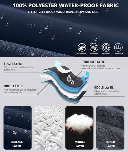 Image of Mens Winter Jackets Waterproof Warm Fleece Ski Jacket with Hood Thermal Windproof Coat Zip Pockets