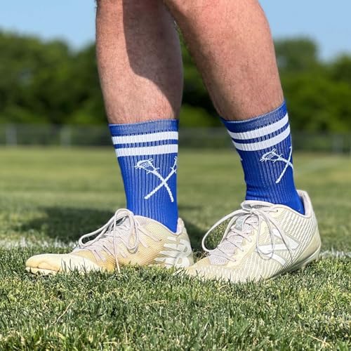 Image of ChalkTalkSPORTS Lacrosse Socks - Cushioned Mid-Calf Crew - Crossed Sticks | Moisture-Wicking Performance Blend, Athletic Lax Gear, Stay-Up Technology, Arch Support, Breathable, Boys and Men