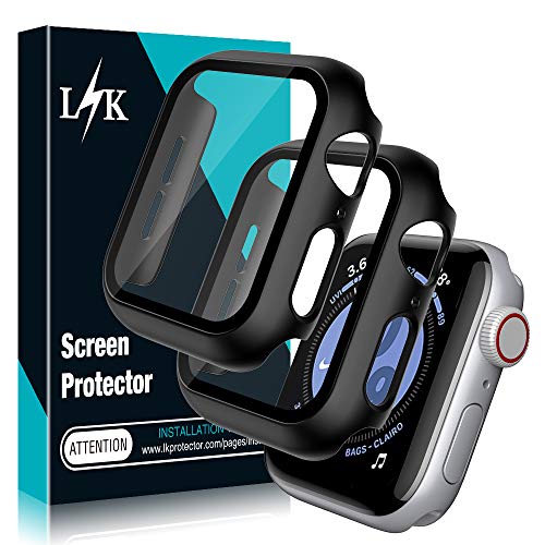L K [2 Pack] Funda Protector de Pantalla de Cristal Vidrio Templado Incorporado para Apple Watch 40mm Series 5/4 - Estuche Protector General para PC Duro HD Claro Ultra-Thin Carcasa para iWatch 40mm