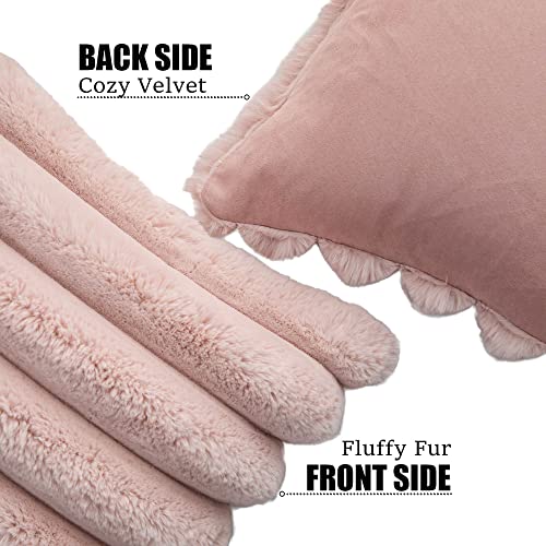 Soft Pink Faux Fur Throw Pillow Covers Set of 2 for Sofa Couch