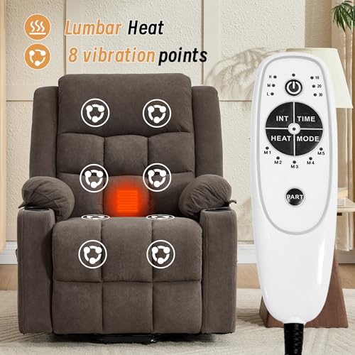 Image of Power Lift Recliner Chair for Elderly Adults with Massage and Heat, Fabric Electric Recliner Sofa with Side Pocket, Two Cup Holders for Living Room L9912 (Brown)