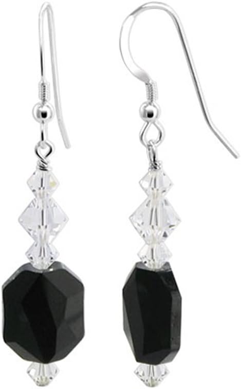.925 Sterling Silver Drop Earrings with Multifaceted Austrian Crystals