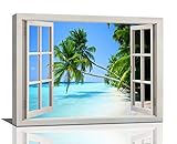 Tropical Palm Beach Wall Art Coastal Ocean Bathroom Pictures Wall Decor 3d Window Canvas Prints Fram