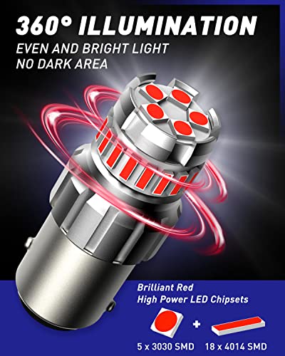 Image of AUTOONE 1157 LED Bulb Red for Brake Lights, 2057 2357 7528 BAY15D LED Bulbs for Tail Light, 700% Brighter Canbus Ready Plug and Play Waterproof LED Bulbs, Pack of 2