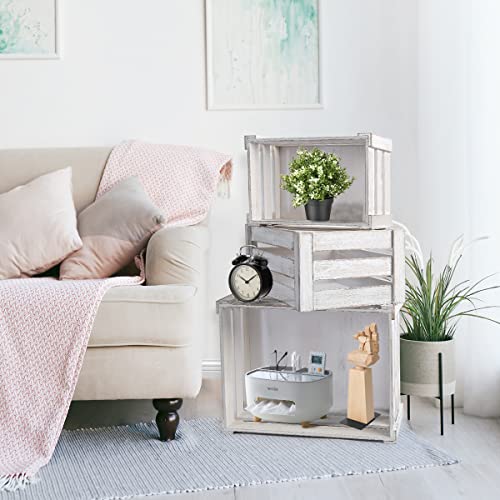 Besmall Set Of 3 Nesting Wooden Crates, Decorative Vintage Wooden Storage Crates, Wood Boxes Rustic Farmhouse Style For Storage And Display – Decorative Wooden Crates For Home (White) #TOP6
