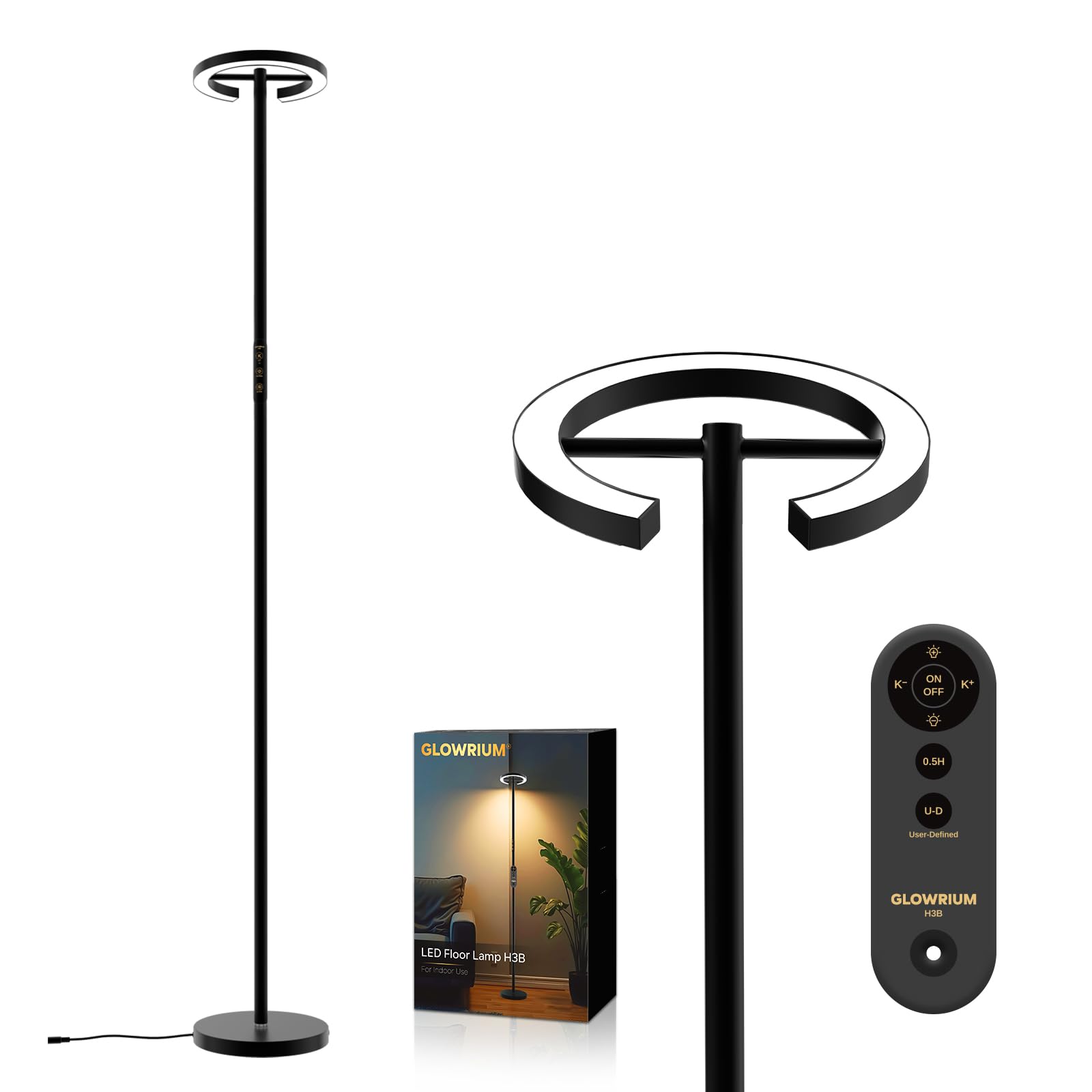 71 Inch Bright LED Corner Lamp with Remote （Batterie nicht enthalten）, stufenlos dimmbare, rotierende Leselampe, 2700-6500K, moderne helle Bodenlampe für Wohnzimmer, Schlafzimmer und Büro