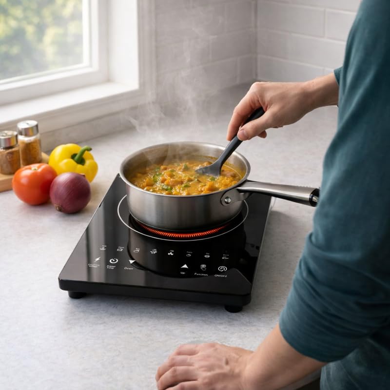 Image of Drumstone (𝐄𝐱𝐥𝐮𝐬𝐢𝐯𝐞 𝟐𝟎 𝐘𝐞𝐚𝐫𝐬 𝐰𝐚𝐫𝐫𝐚𝐧𝐭𝐲) Drumstone 2000W Induction Cooktop : Fast Heating Portable Stove : Touch Control : Energy Efficient Glass Top for Home Kitchen
