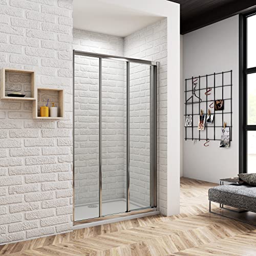 120x195 CM MAMPARA DE DUCHA TRES PUERTAS CORREDERAS MARCO CROMADO CRISTAL 6 MM ANTICAL