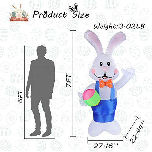 VCUTEKA Easter Inflatable Bunny Pushing Wheelbarrow with Eggs Blow Up Outdoor Decorations Lighted LED Lights Holiday Party Display Yard Lawn Patio Decorations 4FT 6FT Indoor Outside Decor