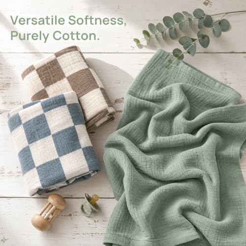  Pack Ultra Soft Checkered Muslin Swaddle Blankets - image 7