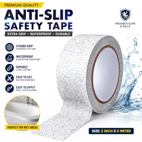 Image of Marble Pattern Anti-Slip Traction Tape - 2 inch x 16' (80 Grit), Waterproof Non-Slip Grip Tape for Indoor & Outdoor Stairs, Ramps, Ladders, Walkways - White Marble Finish, Heavy-Duty Adhesive