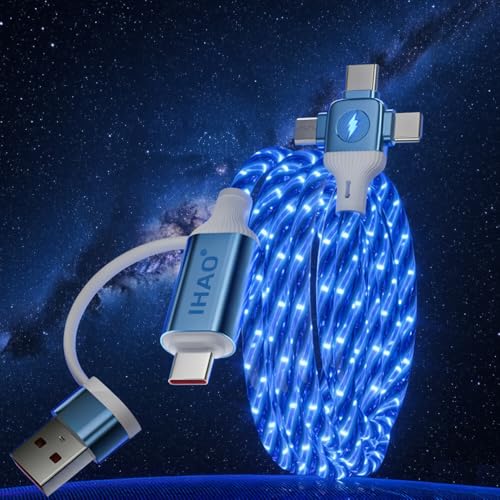 Image of IHAO Multi Ports Starry Light-Up USB Cable USBC MicroUSB Connectors Durable Fast Charging Cables Visible Current Flow for Almost All Devices-6in1 Star Blue
