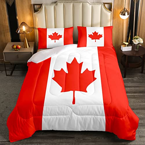 Erosebridal Canadian Flag Comforter Set for Boys, Maple