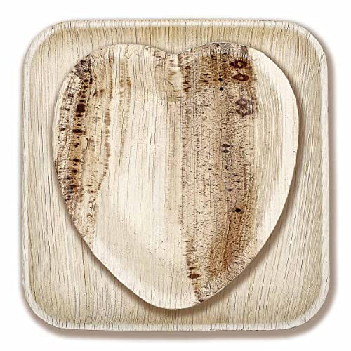 Dress Your Yum Palm Leaf Plates (20 Pcs) - 8 Inch Square & 6.5 Inch Heart (10 Of Each) - Dinner And Dessert Disposable Compostable Plates For Party #TOP2