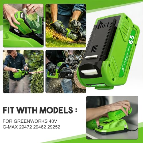 Image of Bonacell 2Pack 6.5Ah Replacement for Greenworks 40V Battery 29462 29252 20202 22262 25312 25322 20642 22272 Compatible with Greenworks 40V Cordless Power Tools