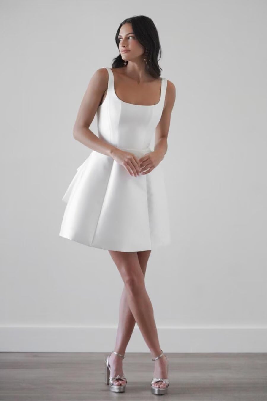 Short Homecoming Dresses with Bow A-Line Wedding Dress Satin Formal Evening Cocktail Gown