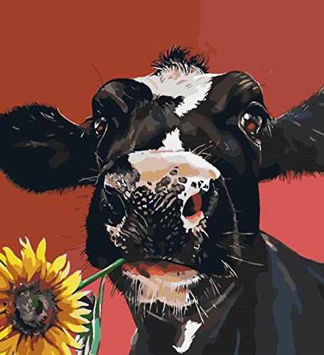 Peinture au diamant 5D complète artisanale, toile vache bleue et fleurs pour salon