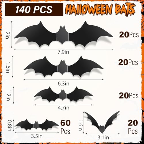 152Pcs Spider bat Decorations for Halloween,Cheap 3D Bats wall Decor Indoor - image 7
