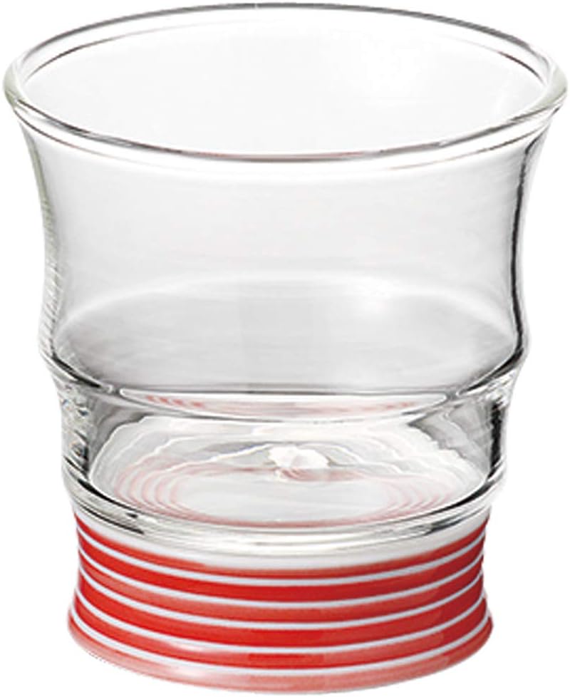 Yamashita Kogei 452523 Rock Glass, Clear, Diameter 3.5 x Height 3.7 inches (9 x 9.5 cm), Red Line, Casual Rock Glass