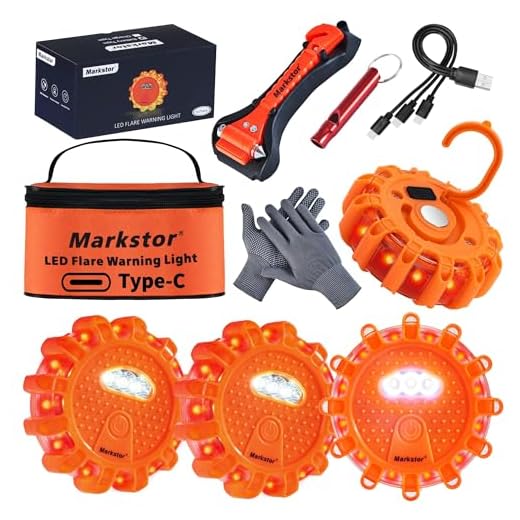 Markstor Led Road Flares 4 Pack emergency car kit, 3 in 1 USB Recharge（lithium battery） Amber Road Safety Flares, 360° Visibility Roadside Flares Kit With Magnetic Base & Hook