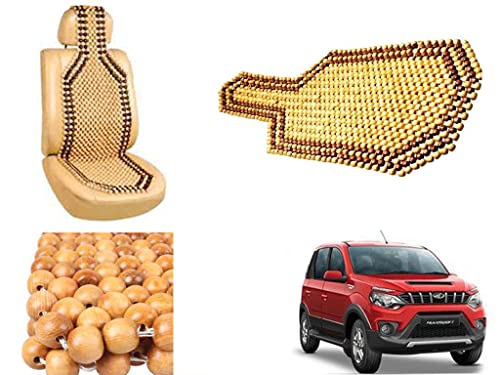 Image of Car Bead Seat Wooden Beads Cushion Cover Pad for Mahindra Nuvo Sport, Acupressure Sitting Seat Cover | Cream Color - Pack of 1