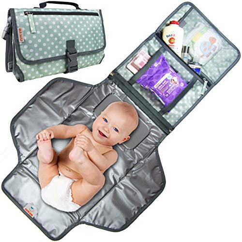 Cute Kid Portable Changing Pad | Diaper Changing Clutch | Changing Station Kit Waterproof for Boys and Girls | Extra Large Diaper Bag & Changing Mat in One with 3 Pockets | Easily Wipes Clean! (Green)