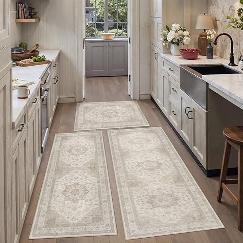 HUGEAR Beige Kitchen Rug Sets 3 Piece 24x36/24x48/24x60 Inch Widen