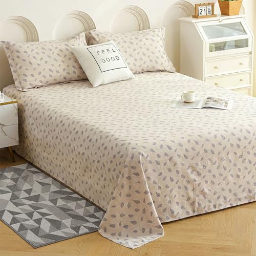 Image of Story@Home King Size Double Bed Sheet 250x270 cm | 300 TC Mist Cotton Bedsheet with 2 Pillow Covers | Soft, Breathable & Hotel Quality | Beige Leaf Grunge Cotton Bedding Set